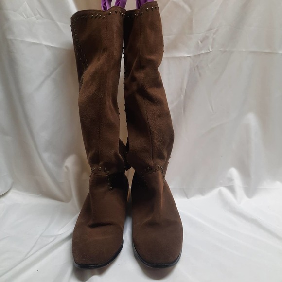 Twiggy London Pull on Brown Leather Knee Boots 8M - Picture 1 of 6